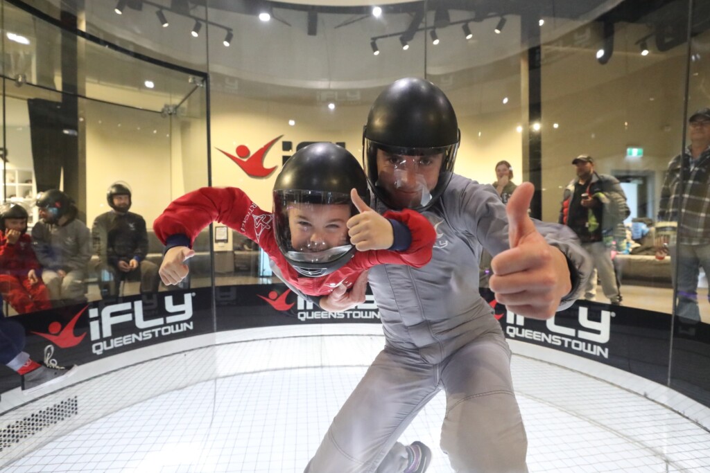 iFLY Queenstwon | Kid and instructor in wind tunnel indoor skydiving